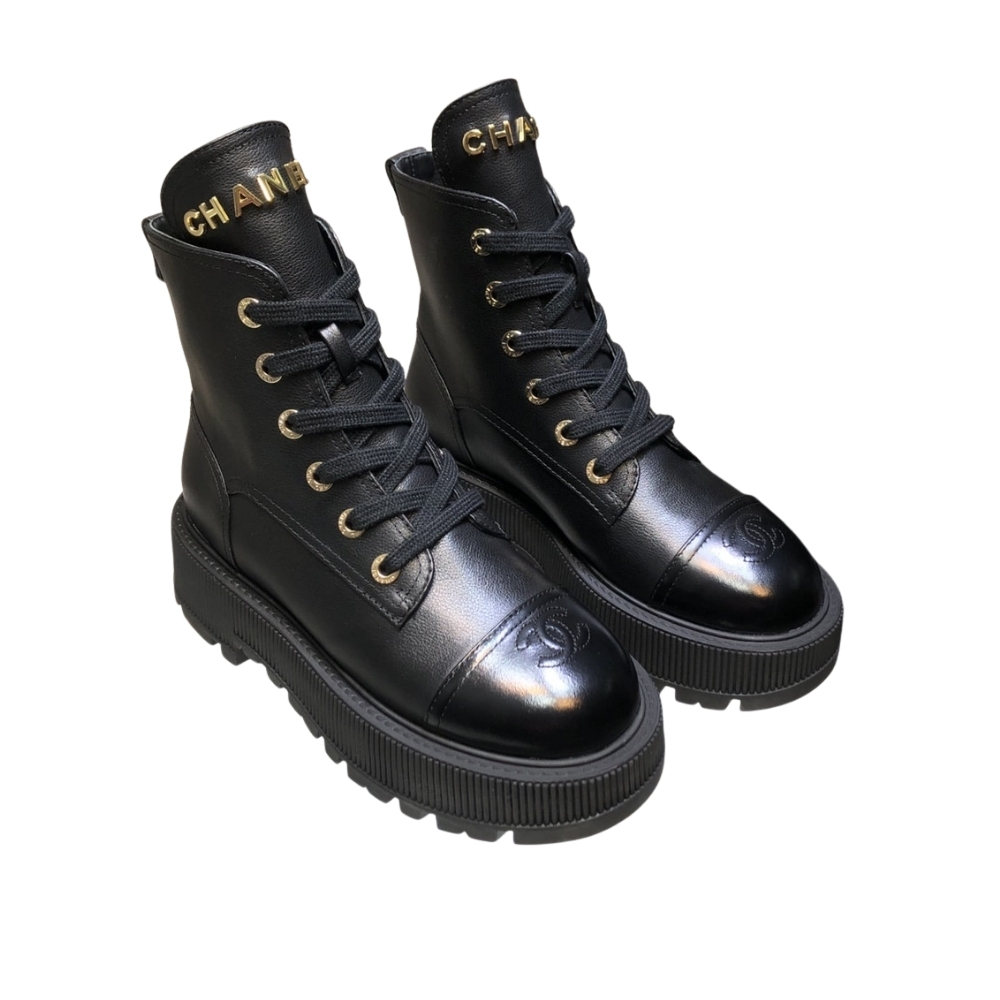 CHANEL CC LACE UP BOOT BLACK G45124 B14018 94305