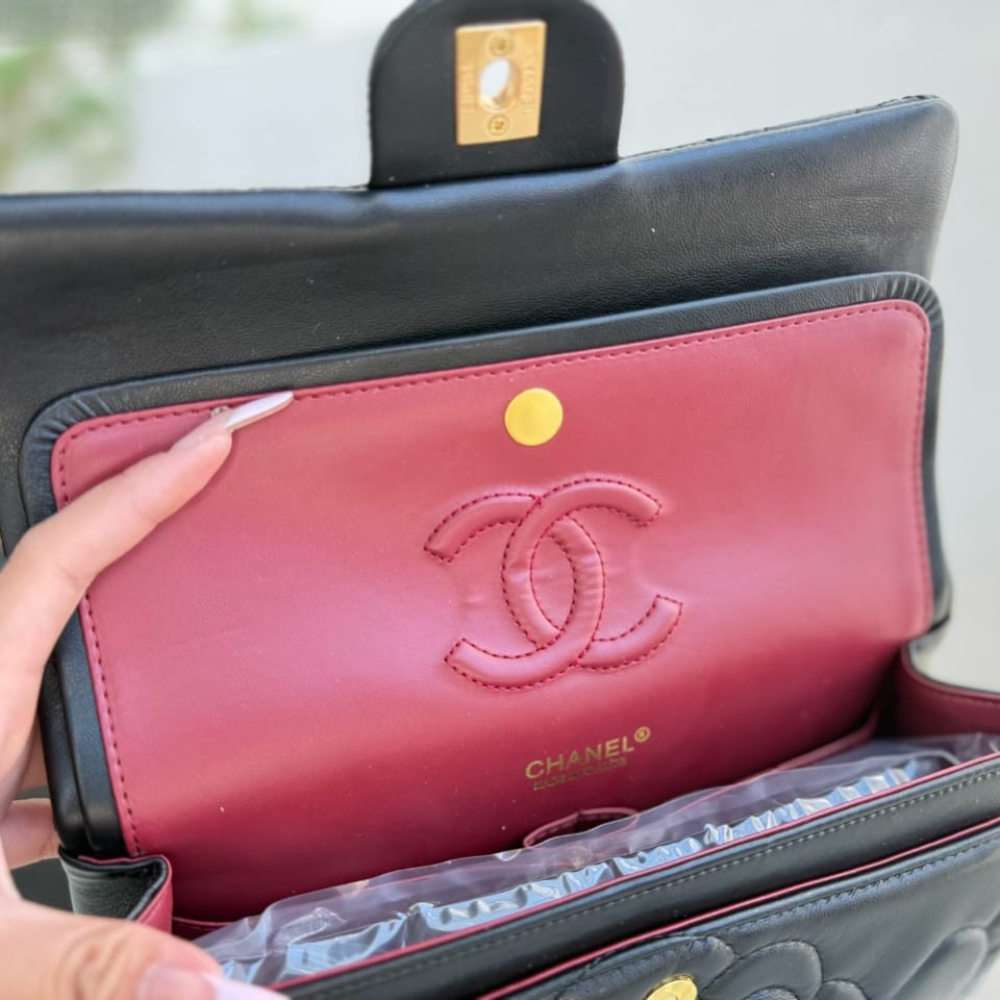 Chanel Flap Bag With Camellia Flower Chain Black 26Cm - Image 6