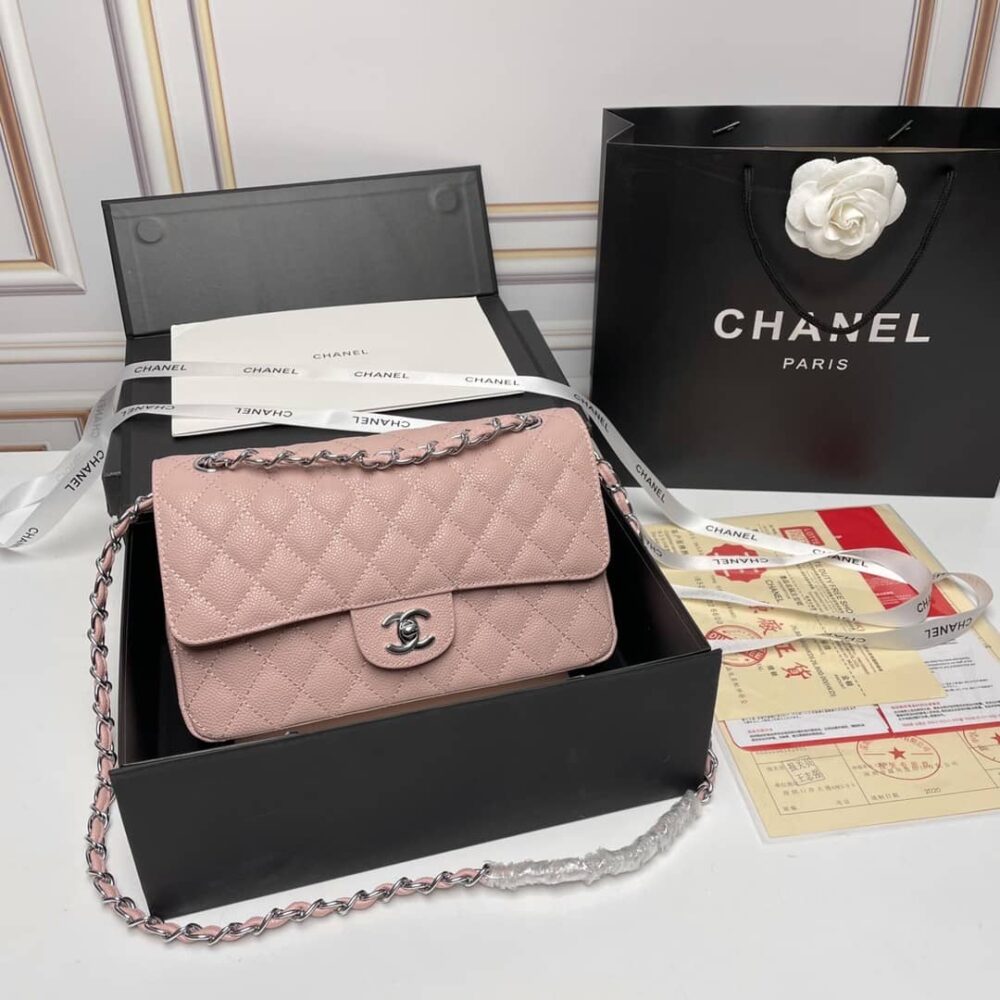 Alternative view of CHANEL MEDIUM CLASSIC FLAP BAG SILVER HARDWARE PINK 25CM