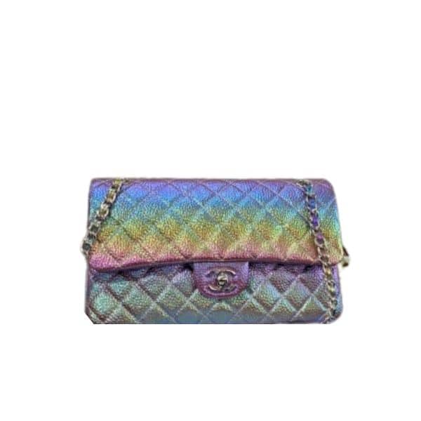 CHANEL METALLIC SMALL FLAP BAG WITH TOP HANDLE MULTICOLOR 25CM