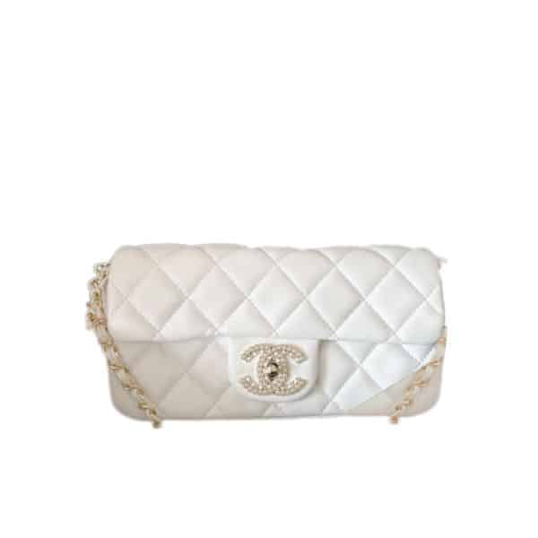 CHANEL PEARL CLUTCH WITH CHAIN WHITE 25CM
