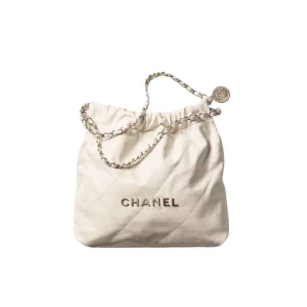 CHANEL 22 HANDBAG WHITE 42CM AS3261 WITH SILVER