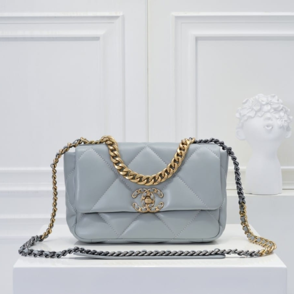Alternative view of Chanel 19 Flap Bag Shiny Gold And Silver Tone Light Blue 26Cm
