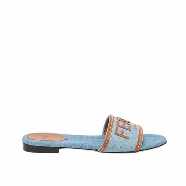 FENDI SIGNATURE LIGHT BLUE DENIM SLIDES