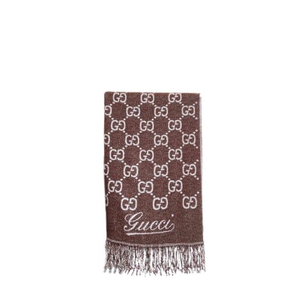 GUCCI GG JACQUARD WOOL SCARF BROWN