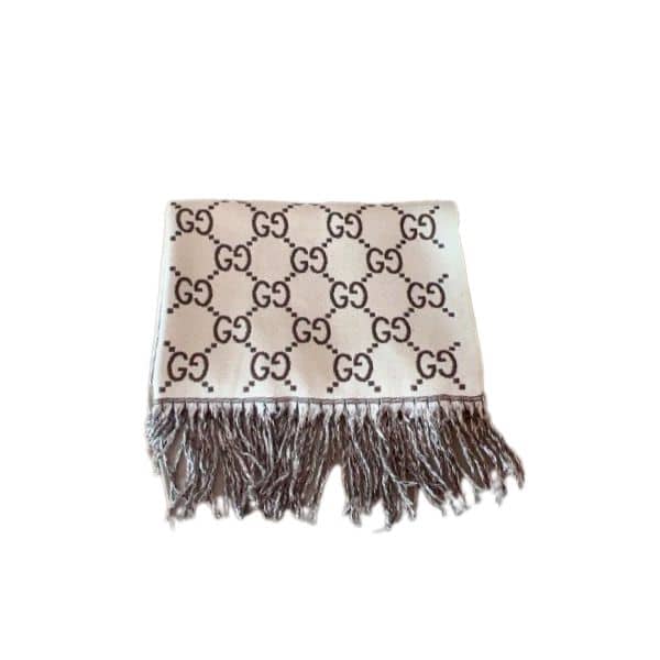 GUCCI GG JACQUARD SCARF WHITE AND BROWN