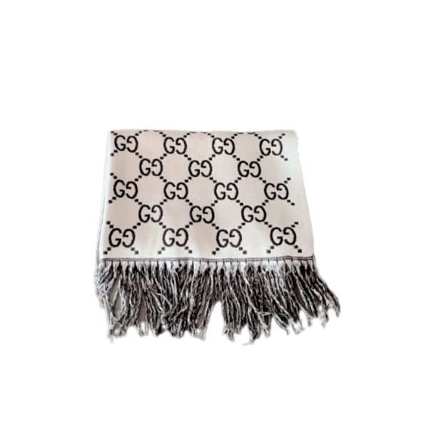 GUCCI GG JACQUARD SCARF WHITE AND BLACK