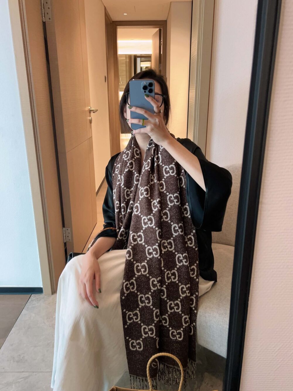 Alternative view of GUCCI GG JACQUARD WOOL SCARF BROWN