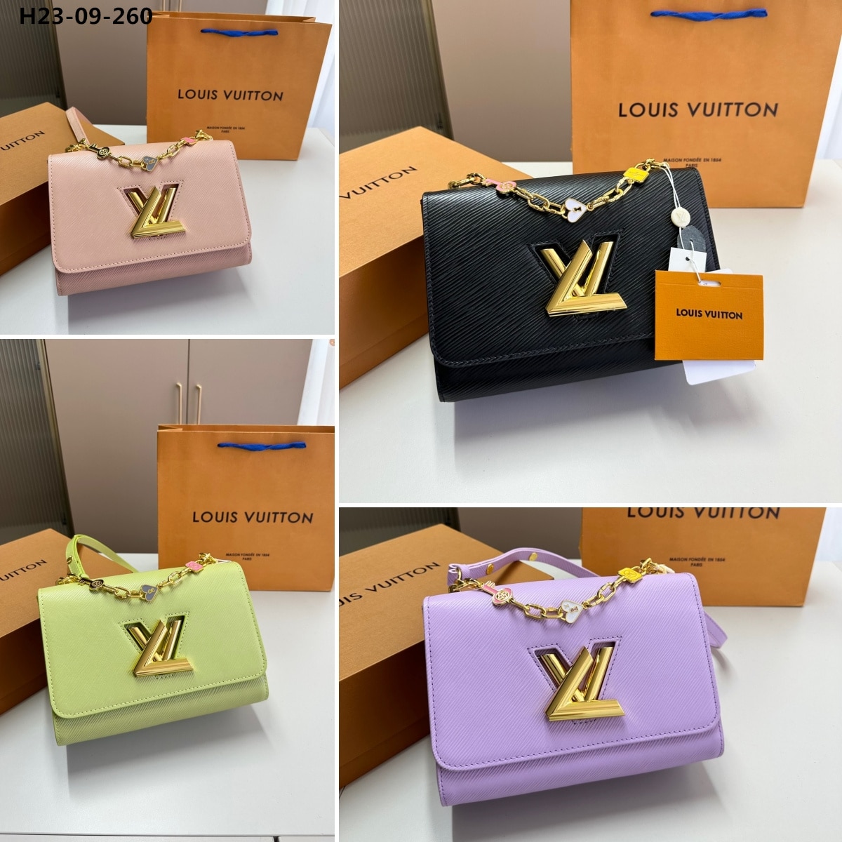 LOUIS VUITTON TWIST MM BAGS EPI LEATHER LOCK CHAIN BLACK 23CM - Image 10