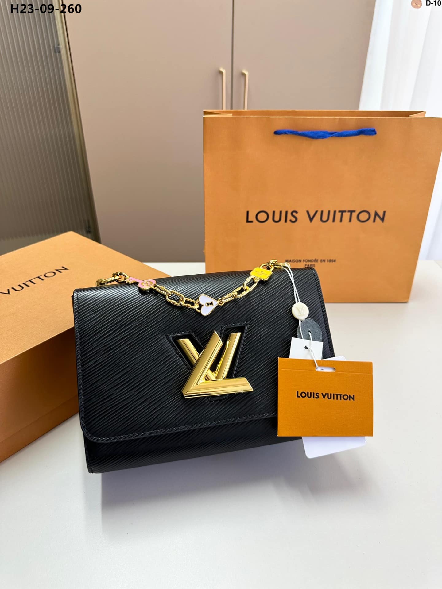 LOUIS VUITTON TWIST MM BAGS EPI LEATHER LOCK CHAIN BLACK 23CM - Image 9