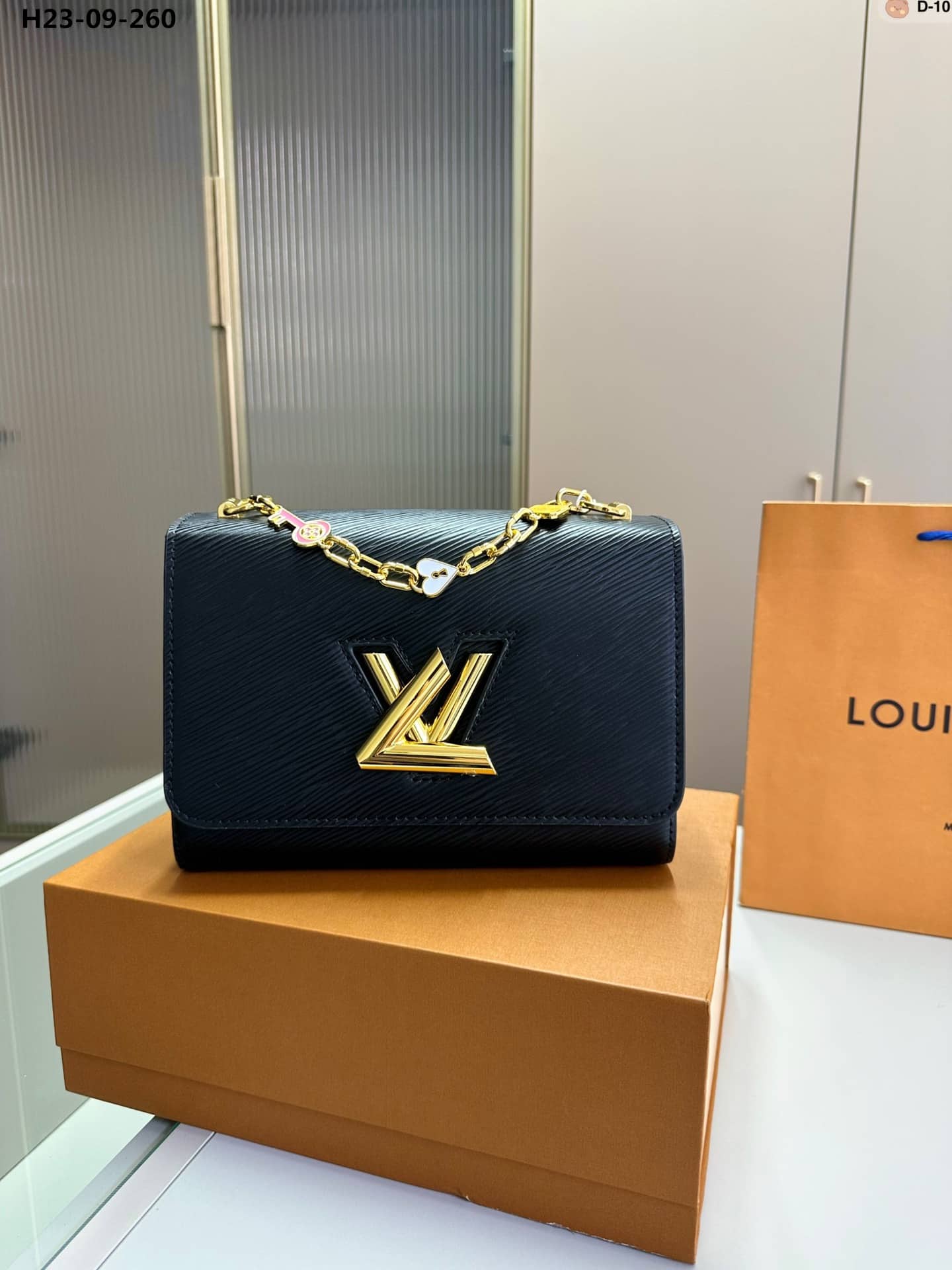 LOUIS VUITTON TWIST MM BAGS EPI LEATHER LOCK CHAIN BLACK 23CM - Image 8