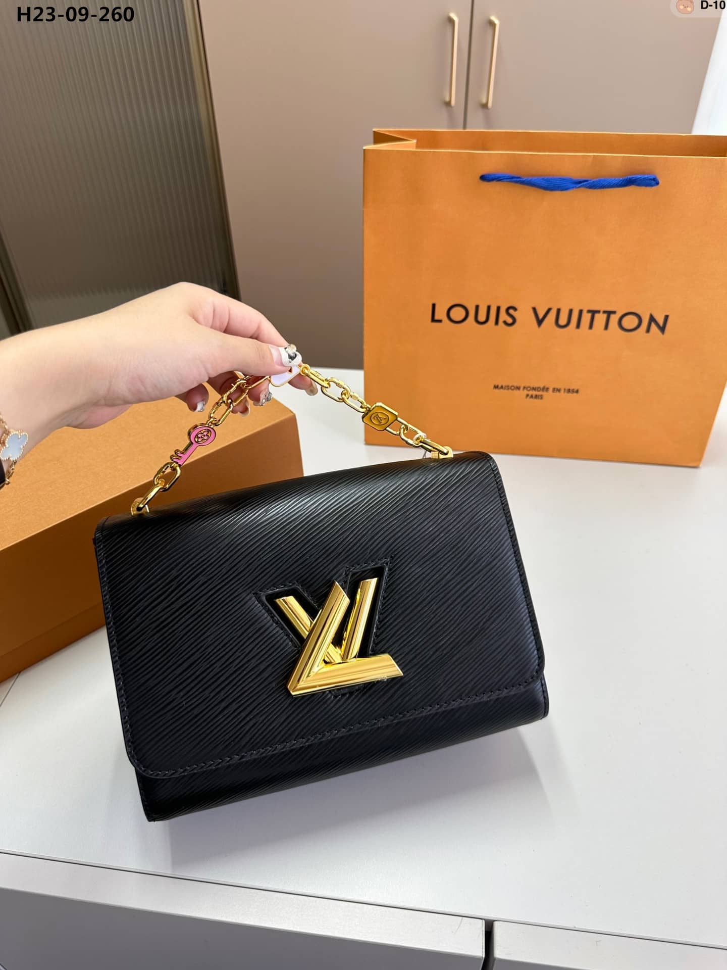 LOUIS VUITTON TWIST MM BAGS EPI LEATHER LOCK CHAIN BLACK 23CM - Image 6