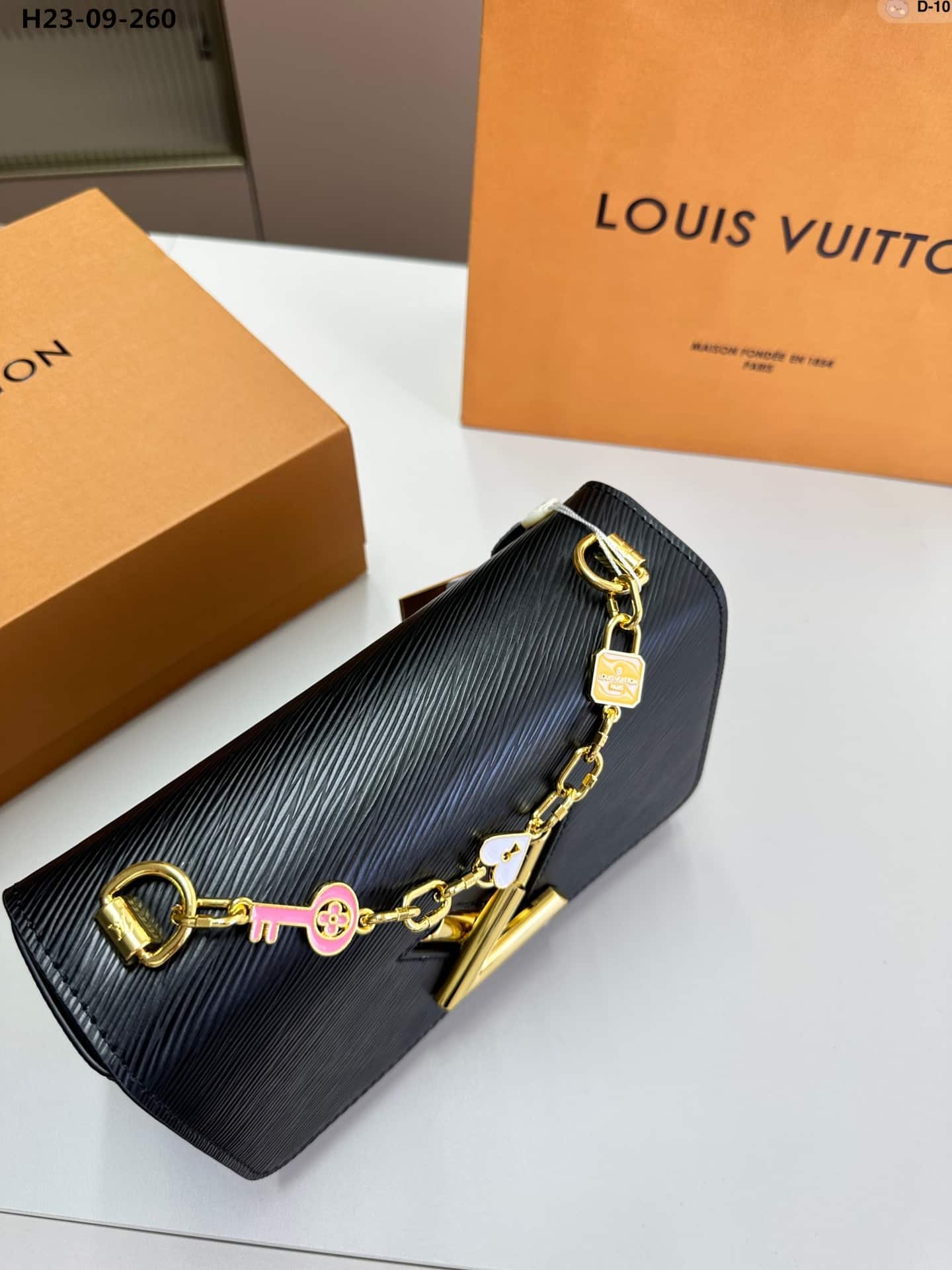 LOUIS VUITTON TWIST MM BAGS EPI LEATHER LOCK CHAIN BLACK 23CM - Image 5