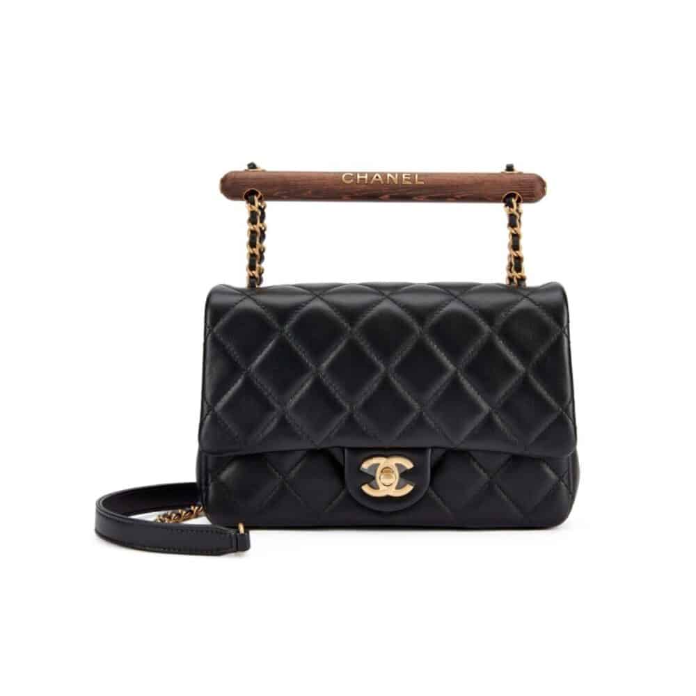 CHANEL FLAP BAG WITH TOP HANDLE AND WENGE WOOD BLACK 20CM AS4151 B13085 94305