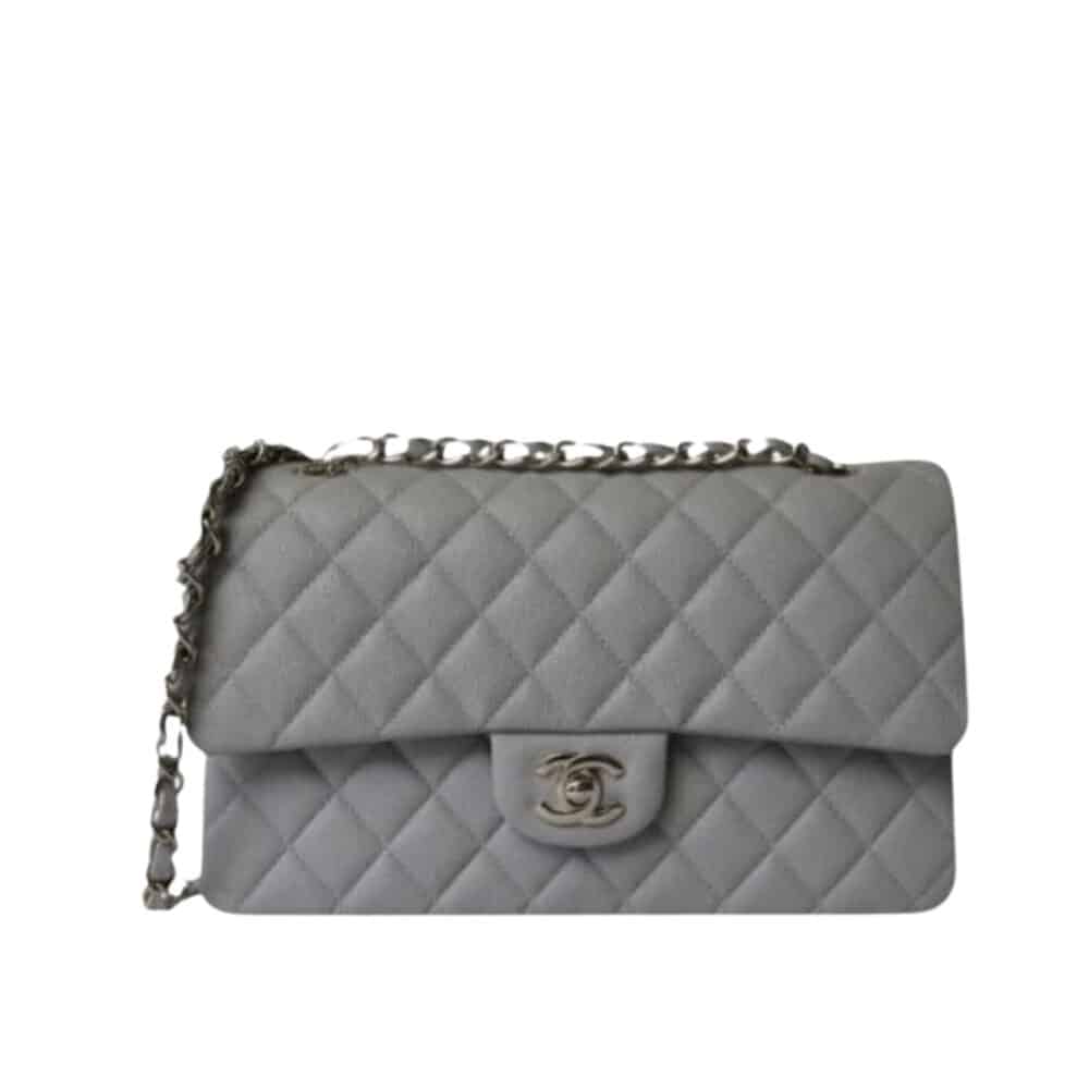 CHANEL MEDIUM CLASSIC FLAP BAG SILVER HARDWARE GREY 25CM