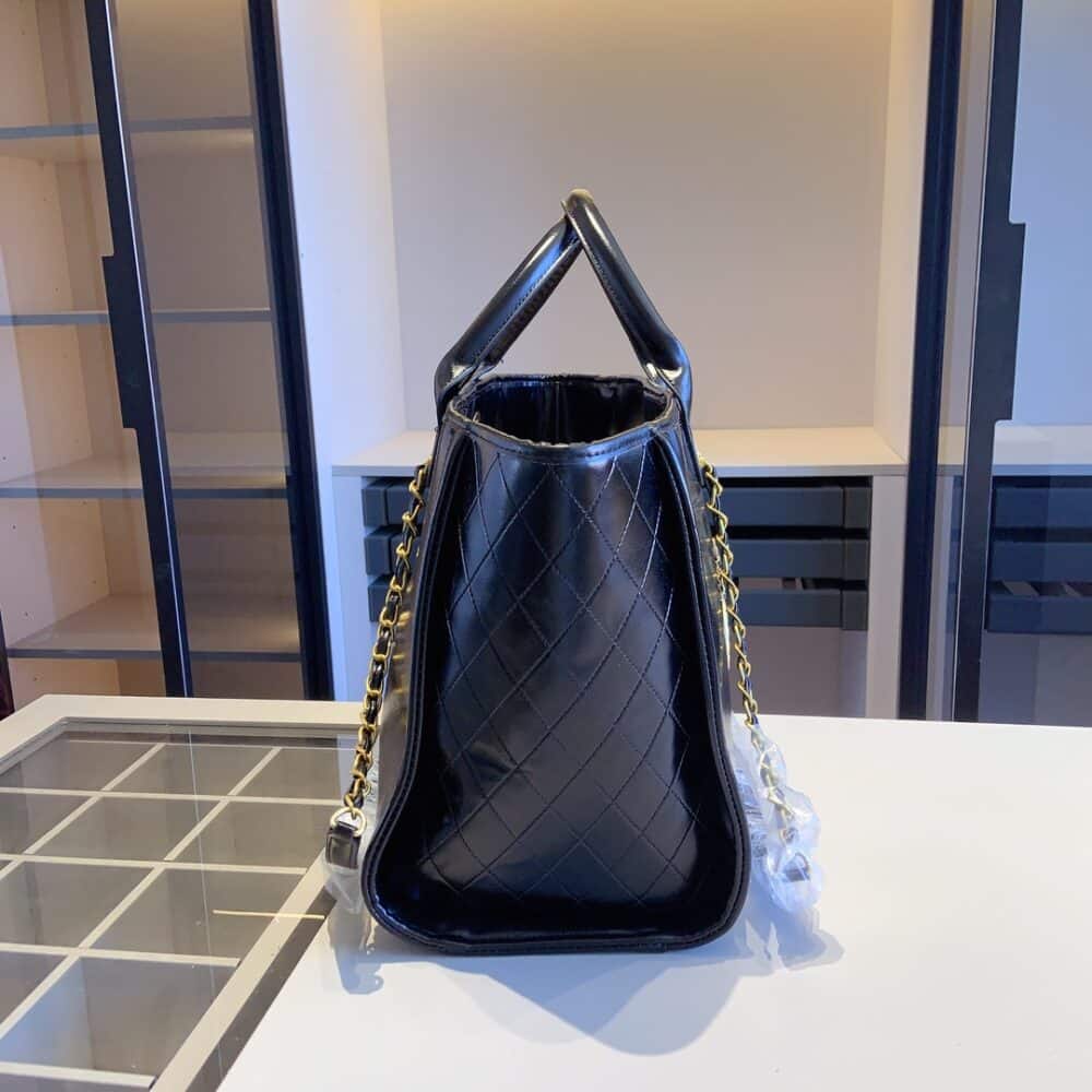 CHANEL DEAUVILLE LARGE SHOPPING BAG CALFSKIN LEATHER BLACK 38CM - Image 3