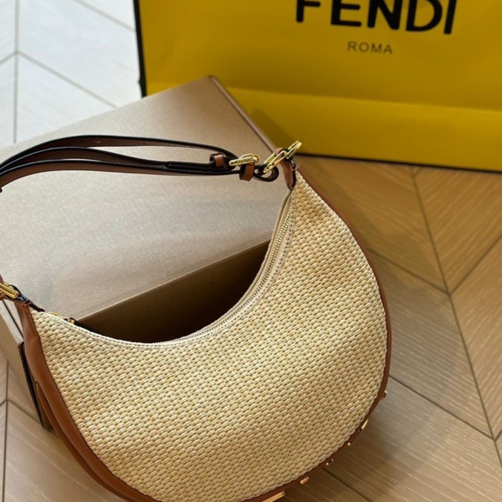 FENDI GRAPHY SMALL NATURAL STRAW BAG 20CM 8BR798ANWBF1L27 - Image 3