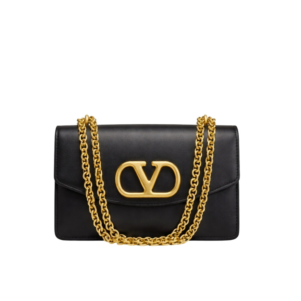 Valentino Garavani Vain Small Shoulder Bag In Shiny Black 19cm 6W2B0R17GCB 0NO