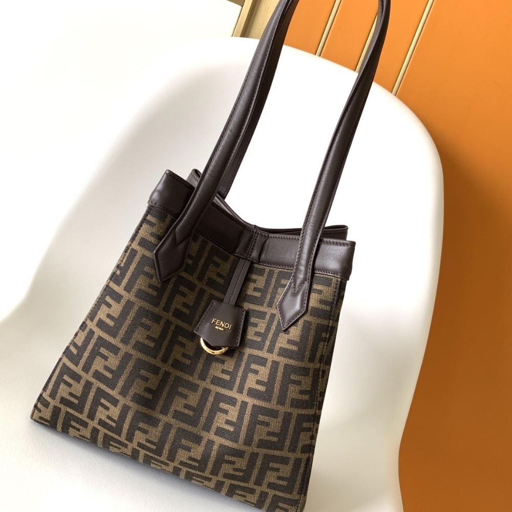 Alternative view of FENDI ORIGAMI MEDIUM FF JACQUARD FABRIC BAG BROWN 27CM 8BH414AFPMF1GL7