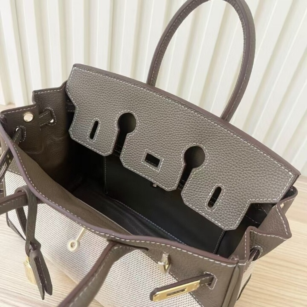 Hermes Birkin 25 Two Tone Toile Canvas Gold Hardware Grey 25Cm - Image 4