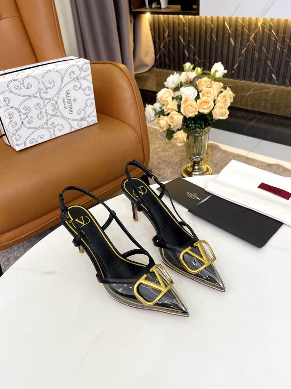 Alternative view of VALENTINO GARAVANI VLOGO PVC AND LEATHER SLINGBACK PUMPS BLACK