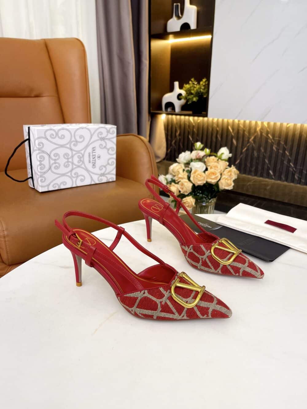 Alternative view of VALENTINO GARAVANI VLOGO SIGNATURE SLINGBACK PUMP IN TOILE ICONOGRAPHE RED