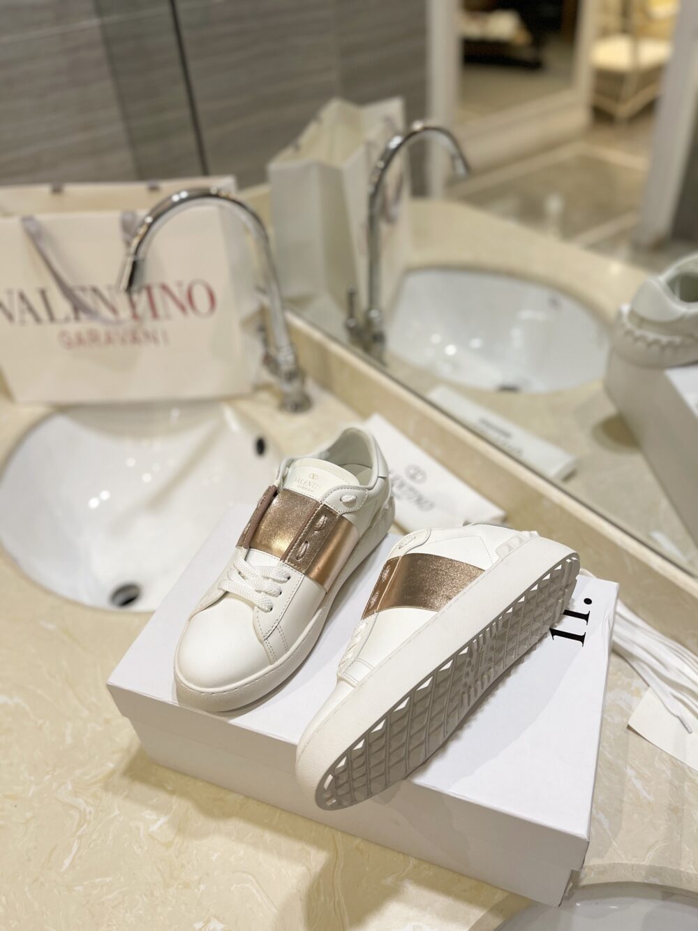 Alternative view of VALENTINO GARAVANI ROCKSTUD OPEN METALLIC LEATHER SNEAKER GOLD UY2S0830FLRL71