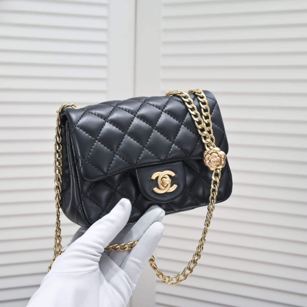 Alternative view of CHANEL MINI FLAP BAG WITH CAMELLIA FLOWER CHAIN BLACK 18CM
