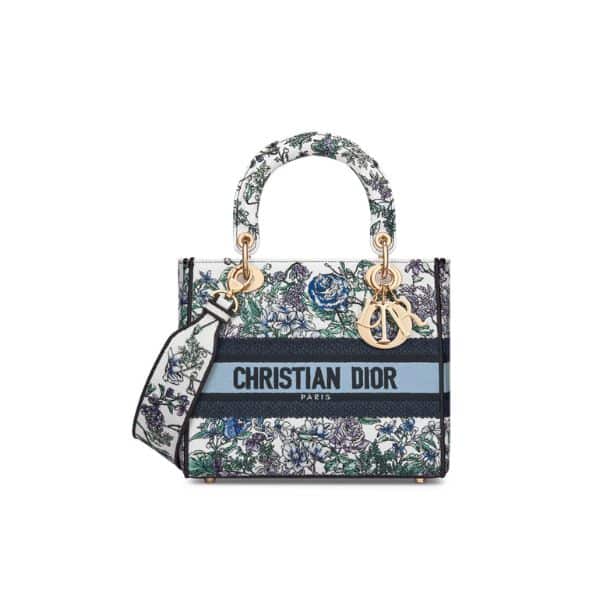 DIOR MEDIUM LADY D LITE BAG WHITE MULTICOLOR FLOWERS 24CM M0565OEUPM259
