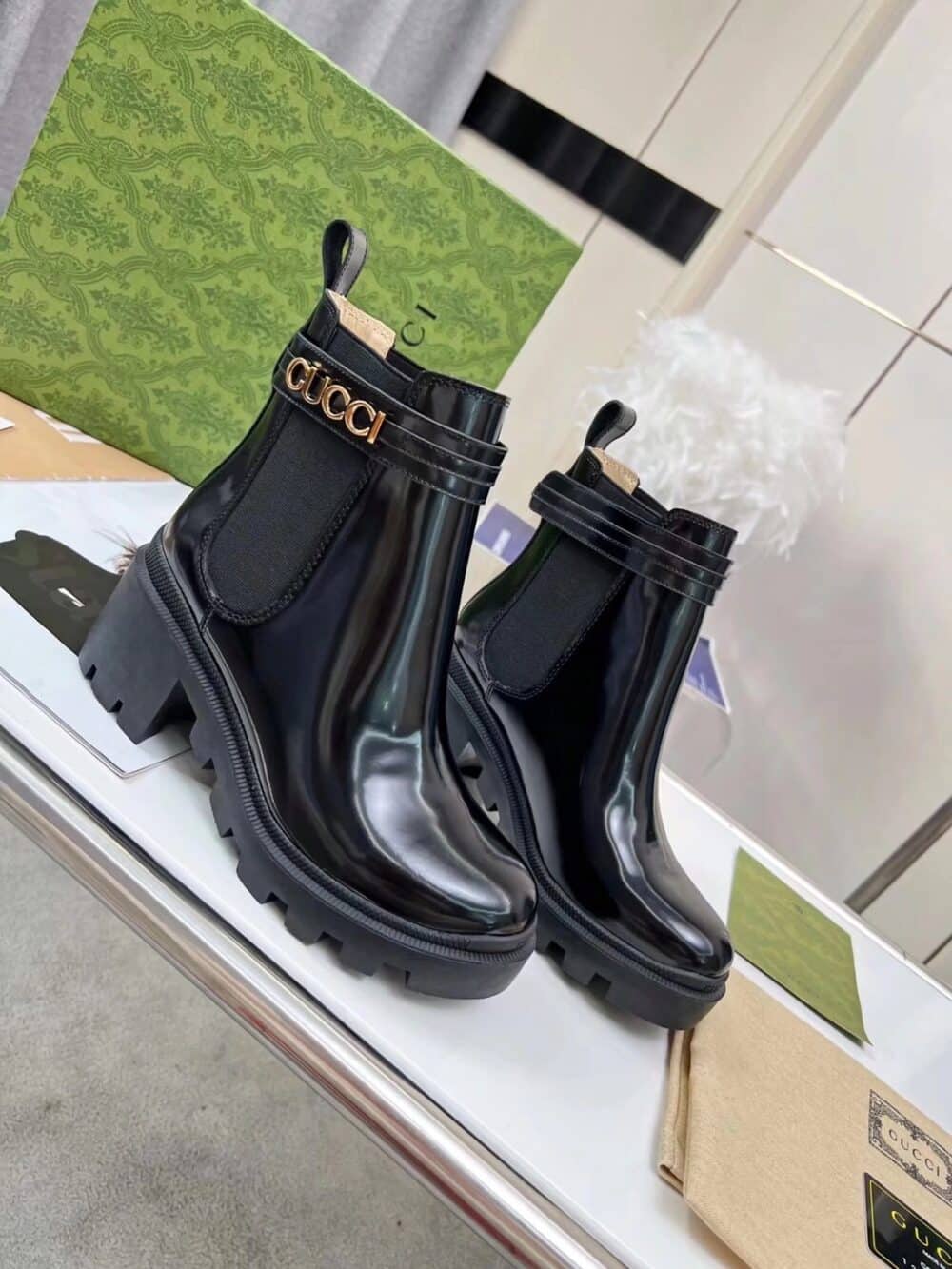 Alternative view of GUCCI WOMEN'S ANKLE BOOT WITH LOGO BLACK 730064 AABK6 1000
