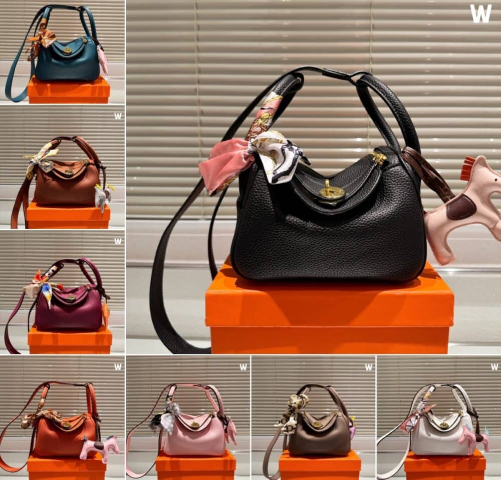 HERMES LINDY BAG WITH SCARF HANDLE AND HORSE CHARM WHITE 20CM - Image 3