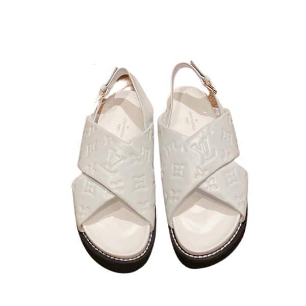 LOUIS VUITTON MONOGRAM EMBOSSED PASEO FLAT COMFORT SANDALS WHITE
