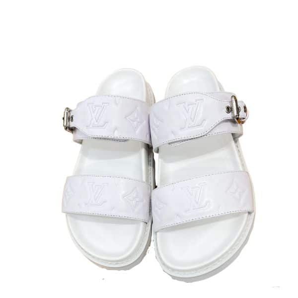 LOUIS VUITTON BOM DIA FLAT COMFORT MULE WHITE