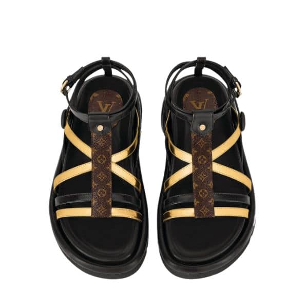 LOUIS VUITTON  POOL PILLOW COMFORT SANDALS BLACK AND GOLD
