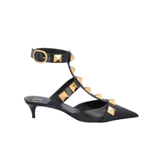 VALENTINO GARAVANI ROMAN STUD KITTEN HEEL PUMPS BLACK