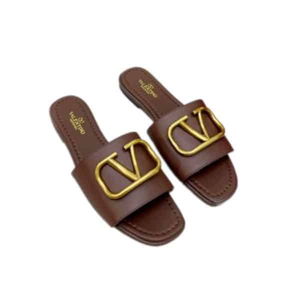 VALENTINO GARAVANI VLOGO SIGNATURE SLIDE SANDAL BROWN