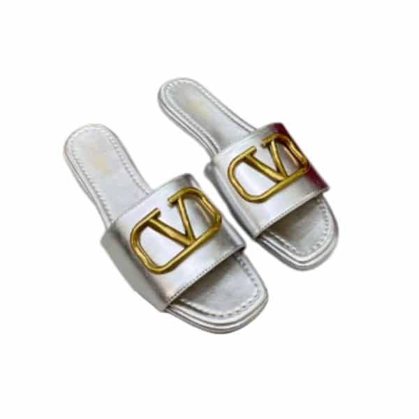 VALENTINO GARAVANI VLOGO SIGNATURE SLIDE SANDAL SILVER