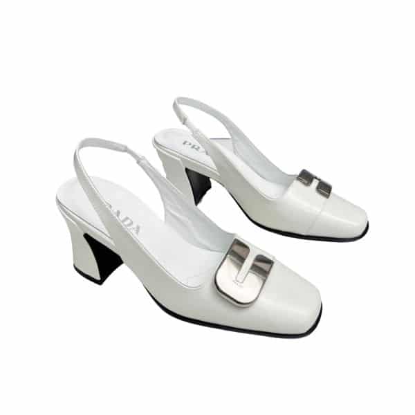 PRADA LEATHER SLINGBACK PUMPS WHITE