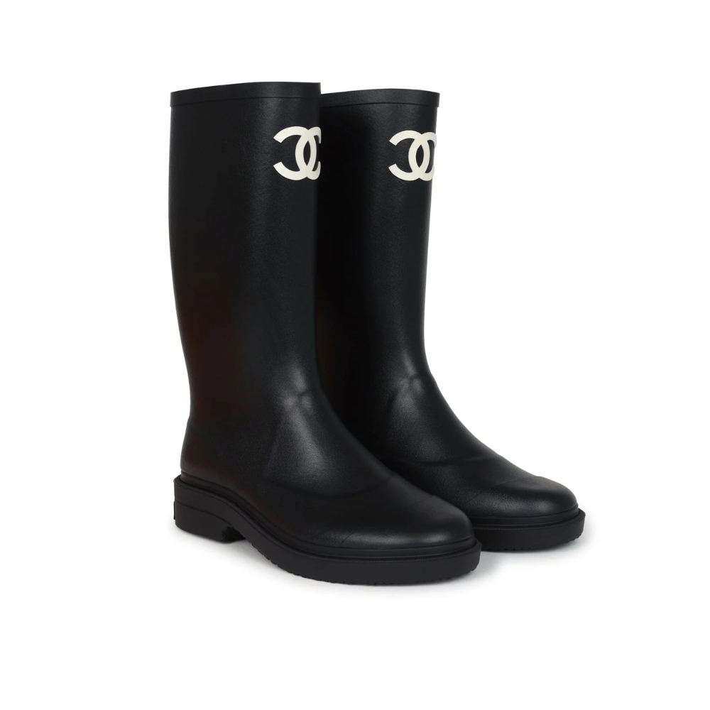 CHANEL RUBBER RAIN BOOTS BLACK G39620 X56326 94305