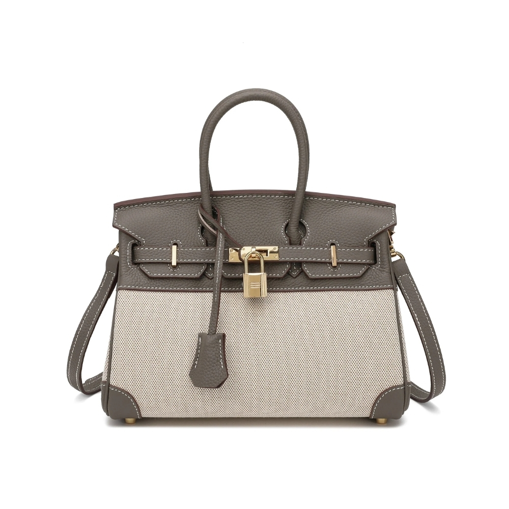 Hermes Birkin 25 Two Tone Toile Canvas Gold Hardware Grey 25Cm