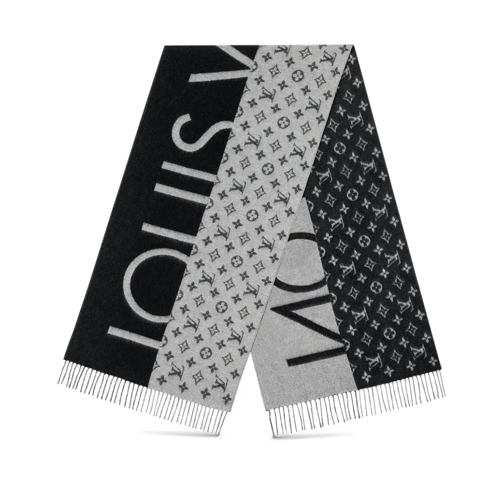 LOUIS VUITTON MONOGRAM SPLIT SCARF BLACK 180CM M70924