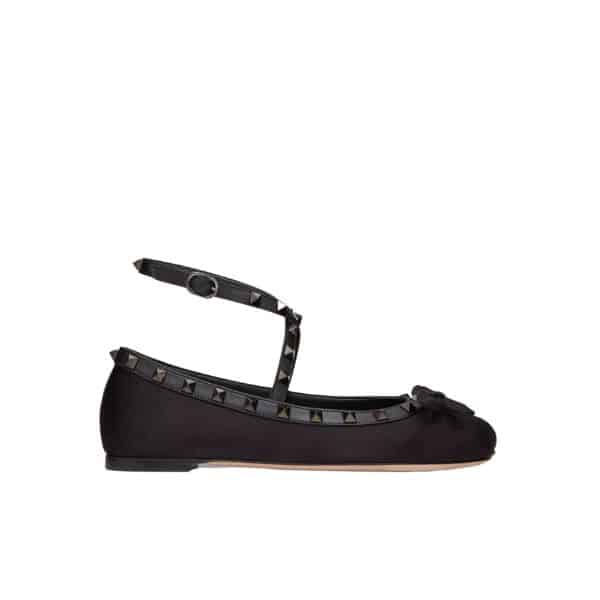 VALENTINO GARAVANI ROCKSTUD SATIN BALLERINAS WITH TONE ON TONE STUDS BLACK 3W2S0HB6EQL 0NO