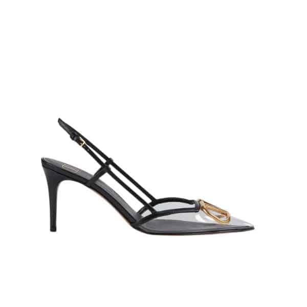 VALENTINO GARAVANI VLOGO PVC AND LEATHER SLINGBACK PUMPS BLACK