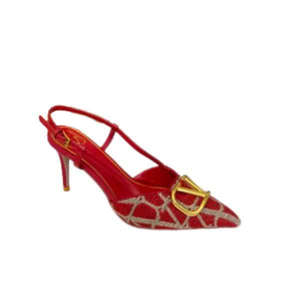 VALENTINO GARAVANI VLOGO SIGNATURE SLINGBACK PUMP IN TOILE ICONOGRAPHE RED