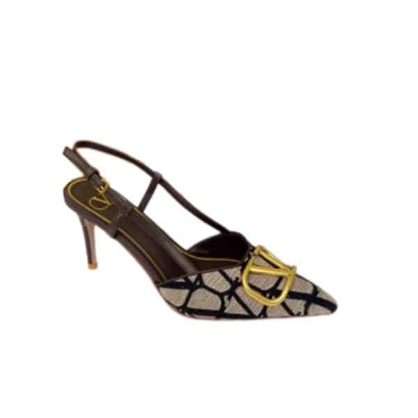 VALENTINO GARAVANI VLOGO SIGNATURE SLINGBACK PUMP IN TOILE ICONOGRAPHE BLACK