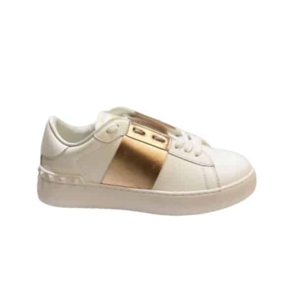VALENTINO GARAVANI ROCKSTUD OPEN METALLIC LEATHER SNEAKER GOLD UY2S0830FLRL71