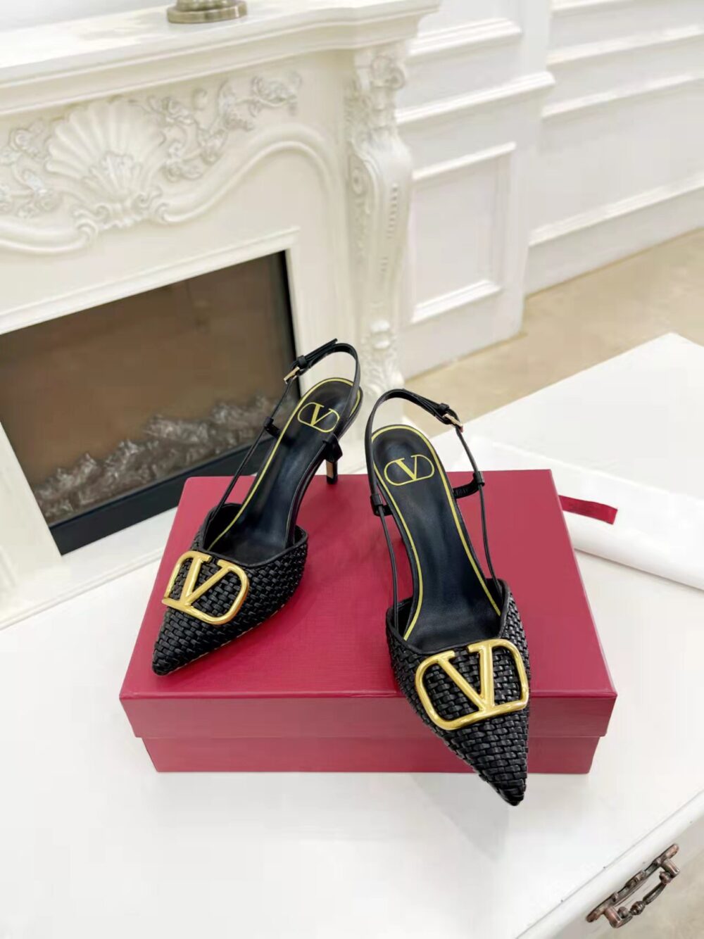 Alternative view of VALENTINO GARAVANI VLOGO WOVEN LEATHER SLINGBACK PUMPS BLACK