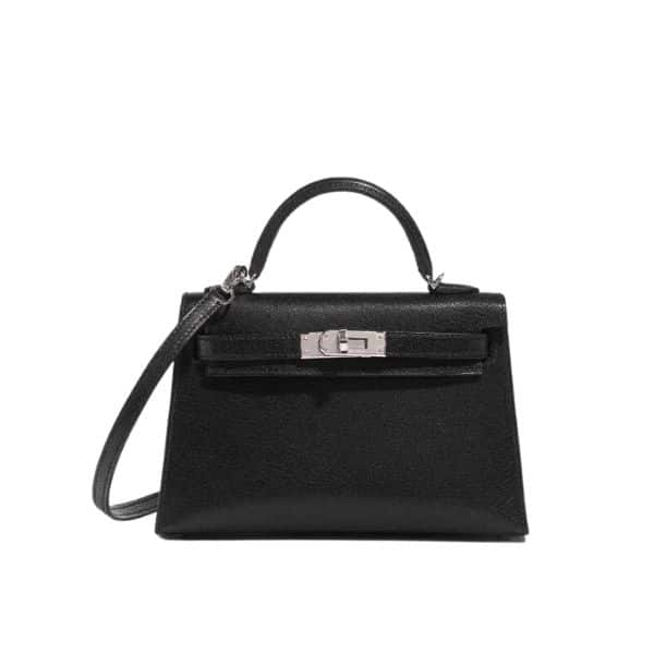HERMES MINI KELLY BAG SILVER HARDWARE BLACK 20CM