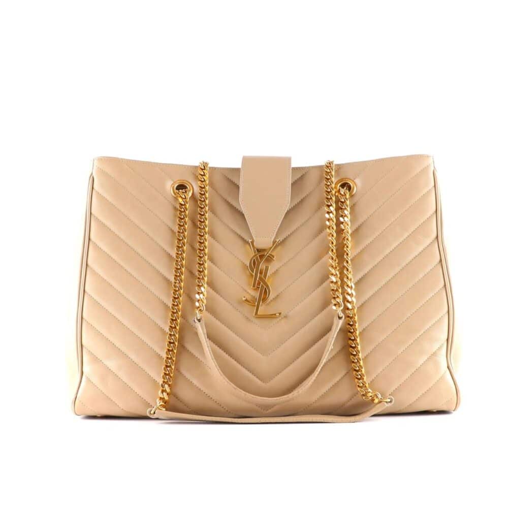 SAINT LAURENT MATELASSE LEATHER CASSANDRE SHOPPER TOTE BEIGE 33CM
