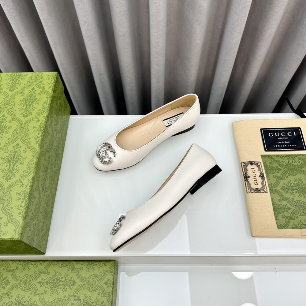 GUCCI CRYSTAL GG WOMEN'S BALLET FLAT WHITE - Image 6